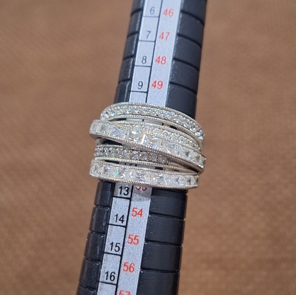 Judith Ripka 5 Band Highway Ring ✨ Sterling Silver CZ Wide Crossover Ring Sz 6 - Picture 4 of 11